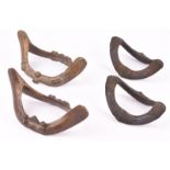 Four Gurunsi anklets Burkina Faso bronze, including one cast with simulated bells and a triangle,