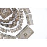 Six Indian / Sri Lankan necklaces silver coloured metal; one with seven rectangular panels with