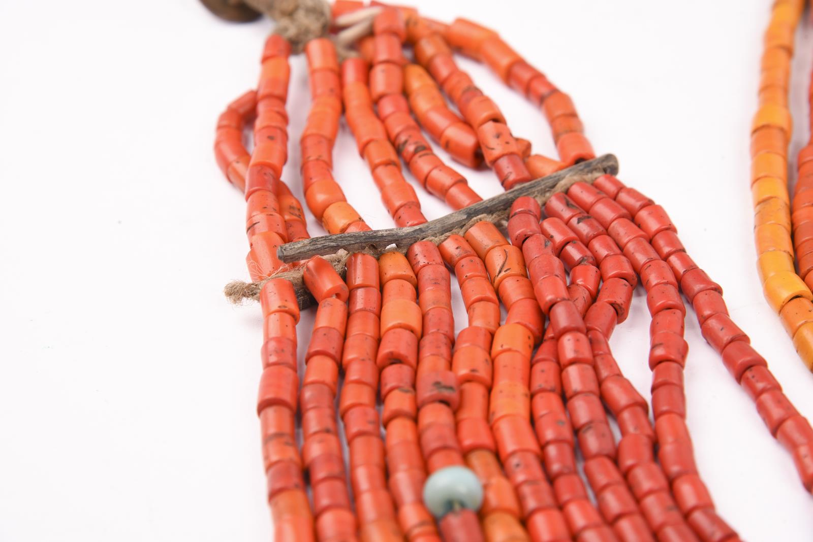 Three Naga necklaces Nagaland coloured and clear glass beads, brass and bone spacers, pig teeth - Image 6 of 6