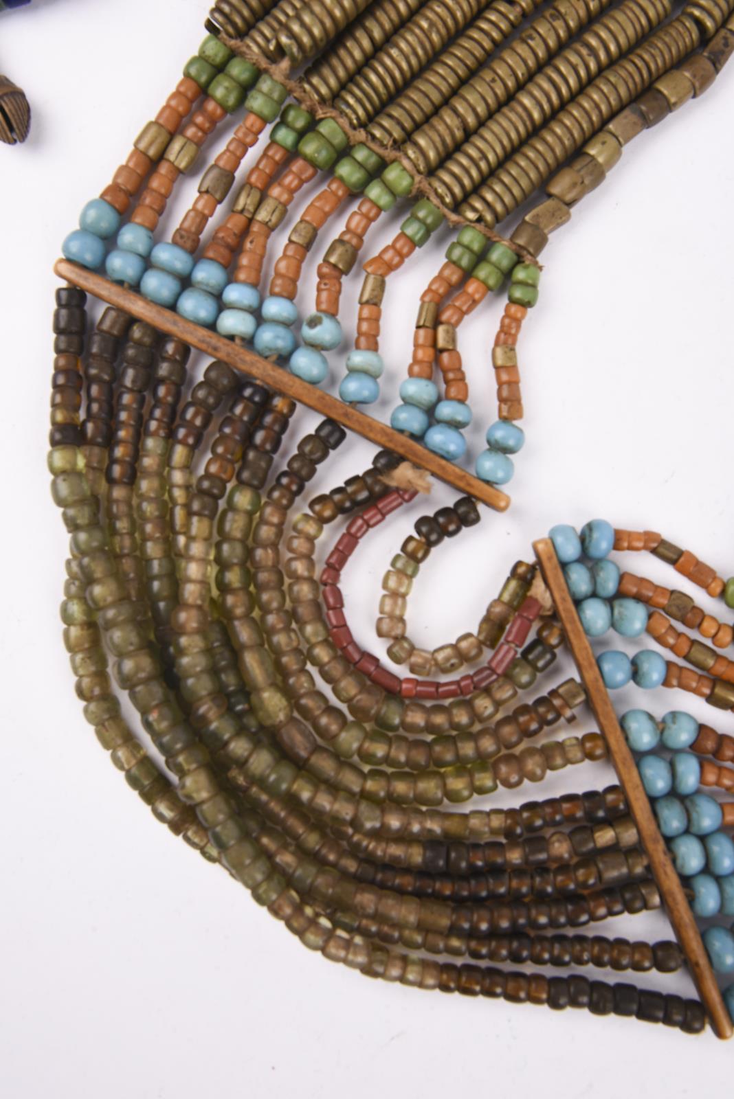 Three Naga necklaces Nagaland coloured glass beads, brass, shell and fibre, one hung with brass - Image 3 of 5