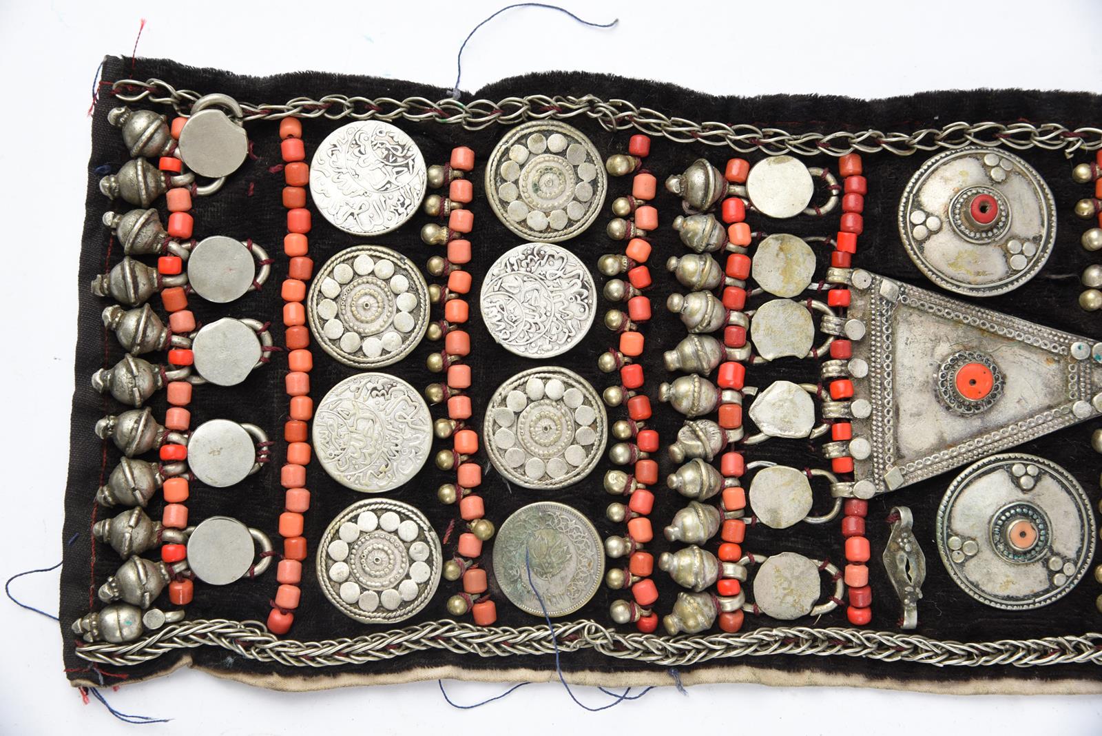 λA Bedouin amulet chest ornament cloth with numerous sewn on amulets and beads, 62cm long, and three - Bild 17 aus 27