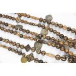 Three Mizoram pumtek bead necklaces Burma/Myanmar spherical, elongated and square with linear etched