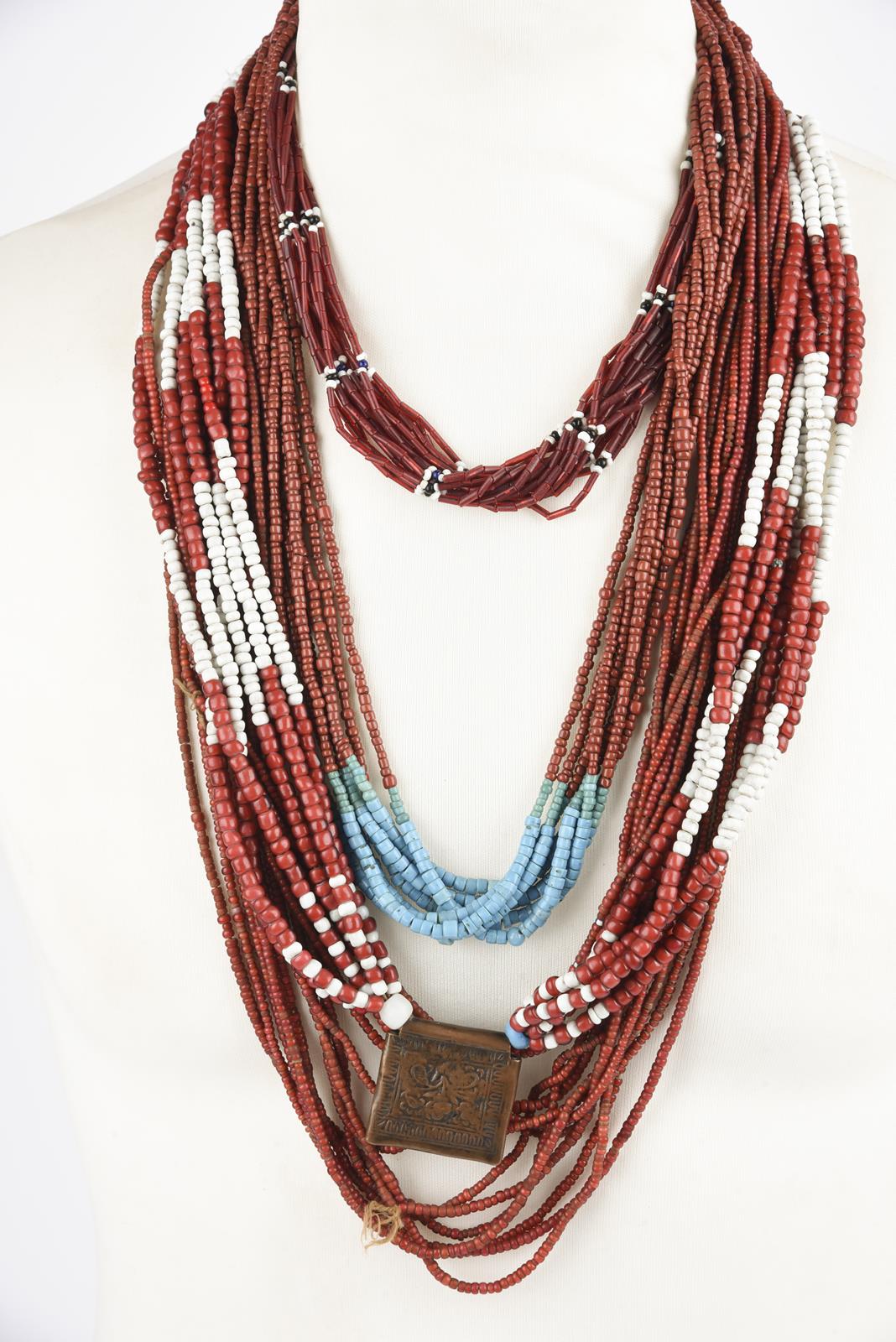 Eight Indian multi strand necklaces coloured glass beads, one with a button clasp and another with - Image 5 of 5