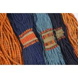 Five Naga multi strand bead necklaces Nagaland predominantly orange, blue and turquoise, the smaller