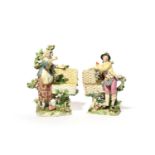 A pair of Chelsea sweetmeat figures, c.1758-65, modelled as a gardener and his companion, each