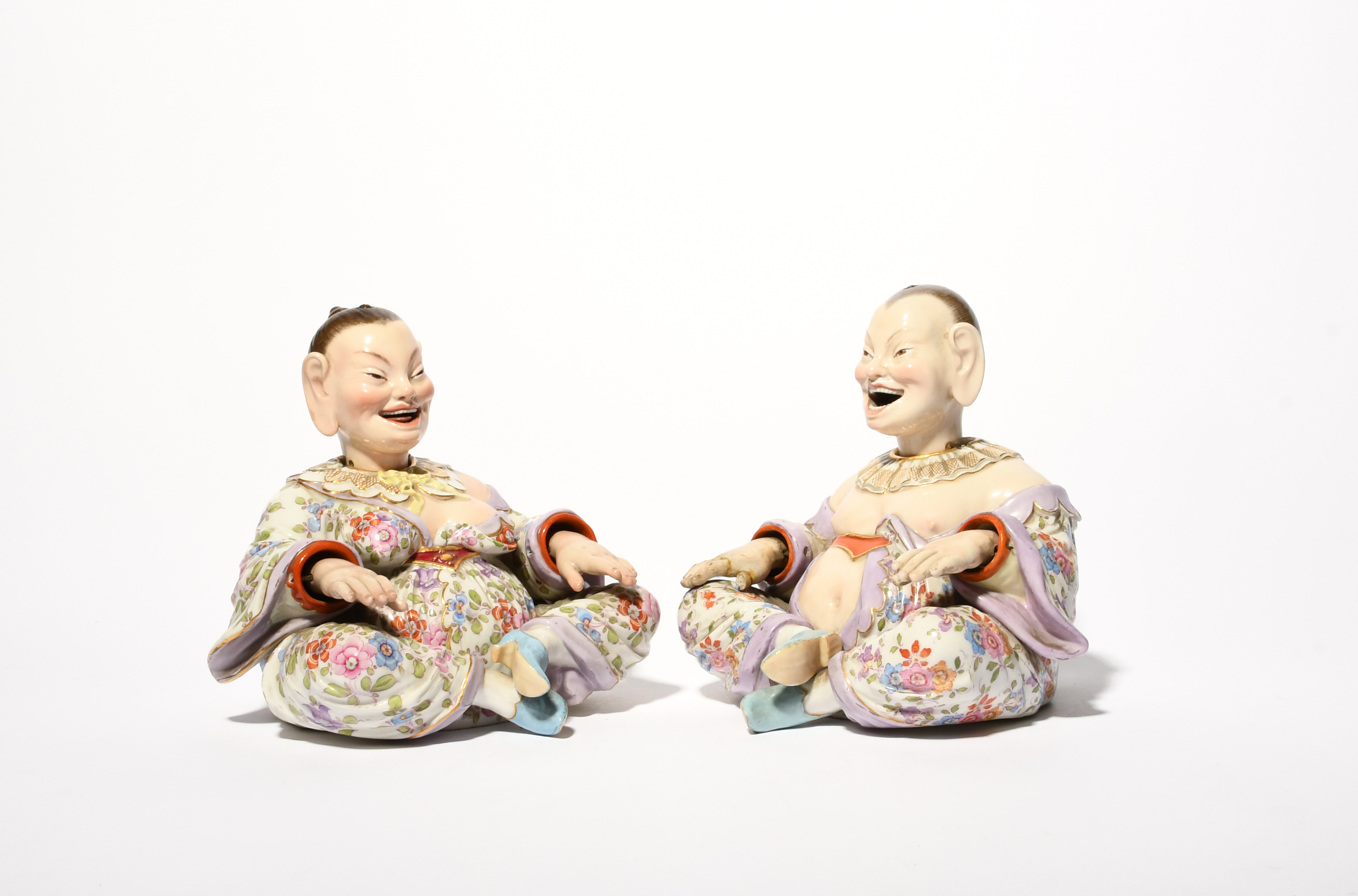 Two Meissen pagoda figures, late 19th/20th century, modelled as a Chinaman and his female companion, - Image 2 of 6