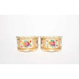 A pair of Paris porcelain bough pots and covers, 19th century, of D shape, painted with profusions