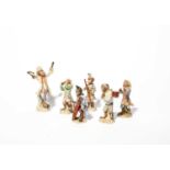Six associated Meissen figures from a monkey band (affenkapelle), late 19th/20th century, the simian