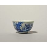 A rare Vauxhall blue and white teabowl, c.1755, painted in a strong blue with a Chinese figure