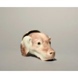 A large English porcelain stirrup cup, 19th century, modelled as the head of a dog or hound, wearing