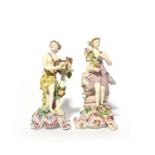 A near pair of Bow figures of Apollo and Mercury, c.1760, the former holding a lyre and wearing a