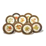 Nine de Foësy (Paris) porcelain fruit plates, 1st half 19th century, the wells naturalistically