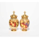 A pair of Royal Worcester pot pourri vases with inner and outer covers, 2nd half 20th century, of