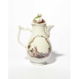 A Meissen coffee pot and cover, mid 18th century, the baluster form painted to one side with a large