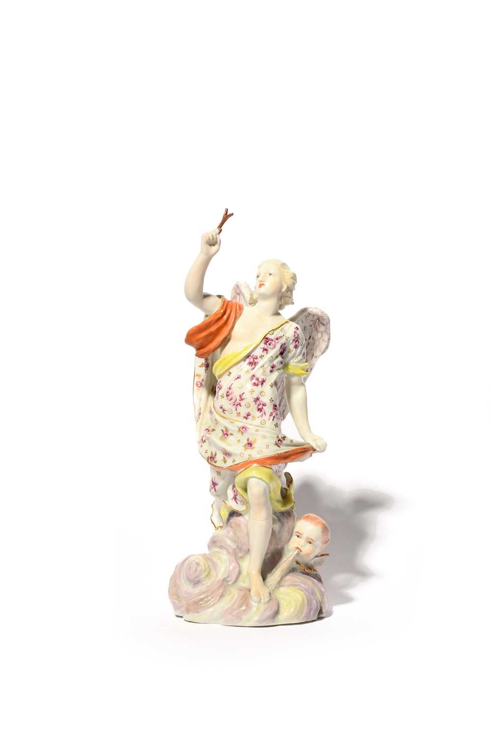 A Bristol figure of Air from the Elements series, c.1772-75, modelled as a winged youth wearing a