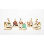 A set of Meissen figures of the Five Senses, late 19th/20th century, modelled by J C Schönheit, each