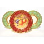 A Royal Worcester cabinet plate, 20th century, painted by R Lewis with an arrangement of fruit