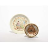 A Meissen hausmaler-decorated saucer and a teabowl, c.1730, the teabowl originally decorated in