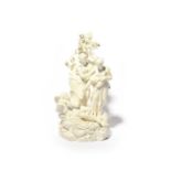 A Derby biscuit porcelain figure group of Virgins Awakening Cupid, c.1790-1800, two Classical