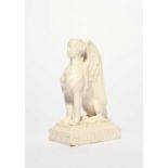 A rare Derby figural candlestick, late 18th century, modelled as a sphinx seated on its haunches and
