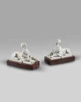 A good pair of French bisque porcelain figures of Madame de Pompadour as a sphinx late 18th century,