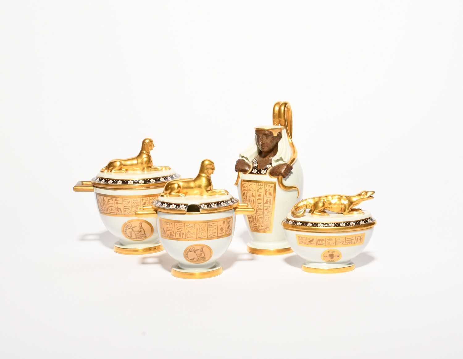 A Vienna Egyptian Revival part breakfast service, early 19th century, decorated with bands and