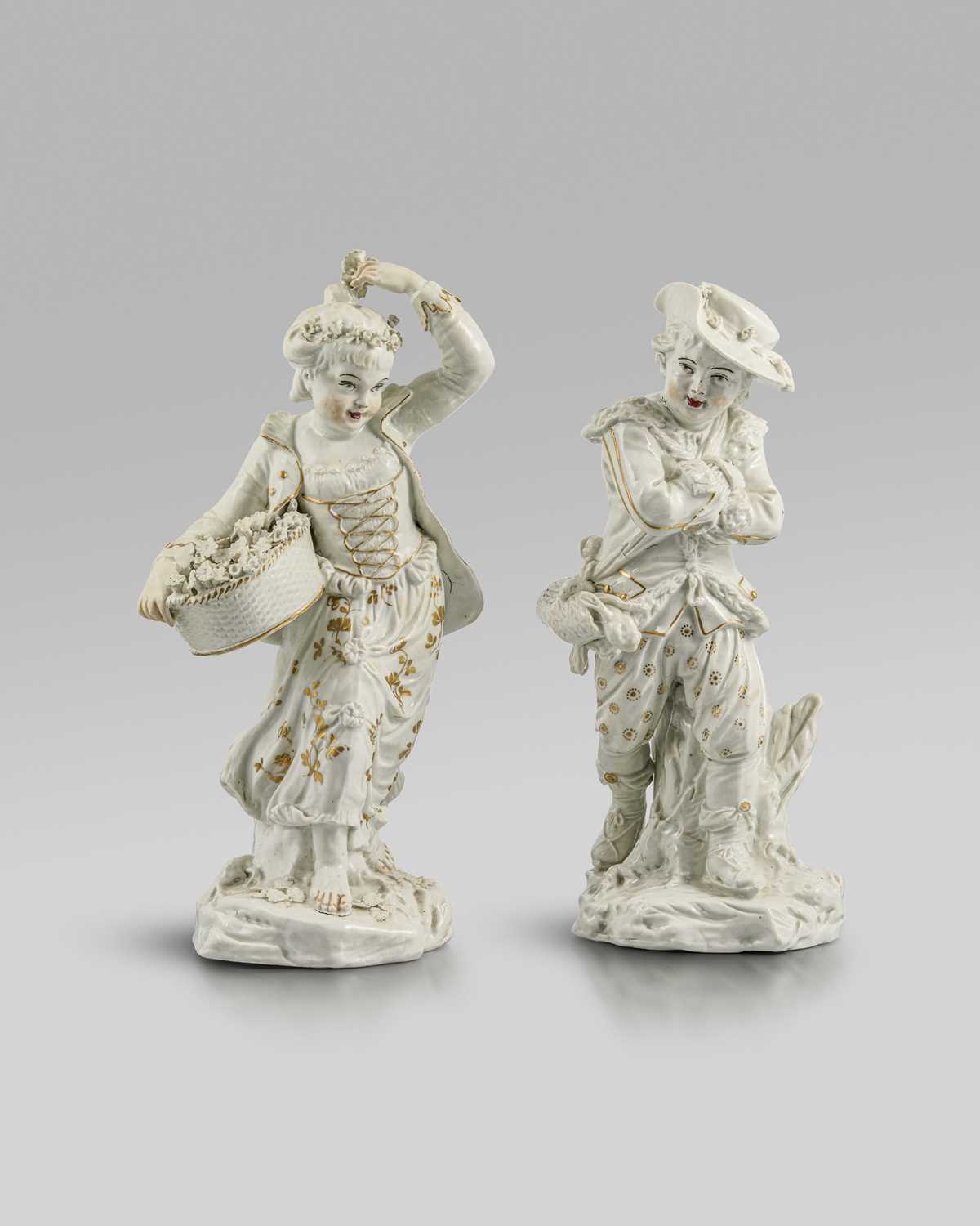 A rare pair of Bristol figures of Summer and Winter, c.1775, from the Rustic Seasons series,