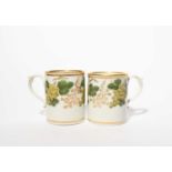 An unusual pair of Worcester ale mugs, c.1790-1800, finely painted with three branches of hops