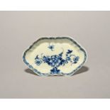 A William Reid (Liverpool) blue and white spoon tray, c.1758, of elongated hexagonal form, painted