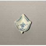 A rare Lund's Bristol blue and white pickle dish, c.1750, of deep leaf shape, the well painted