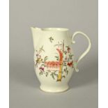 A Derby jug, c.1758-60, painted in the Kakiemon manner with a bird perched on flowering branches