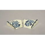 A pair of James Pennington (Liverpool) blue and white asparagus servers, c.1768, the wide fan-shaped