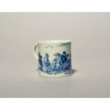 A rare Vauxhall blue and white coffee can, c.1760, well painted with European figures in the