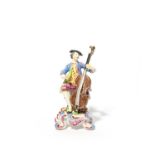 A rare Bow figure of a musician, c.1760-65, possibly after the Meissen figure from the Gallant