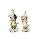 A matched pair of Derby figures of the Ranelagh Dancers, c.1758-60, each in a dramatic pose with one