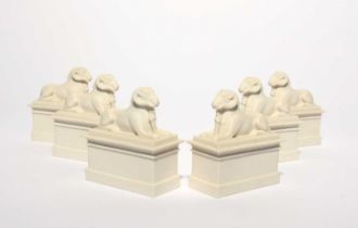 A set of six Sèvres bisque porcelain models of sphinxes, modern, after an element from the tableware