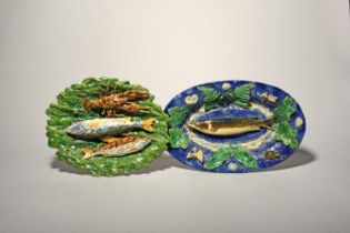 A French majolica Palissy-style trompe l'oeil dish, late 19th century, modelled by François