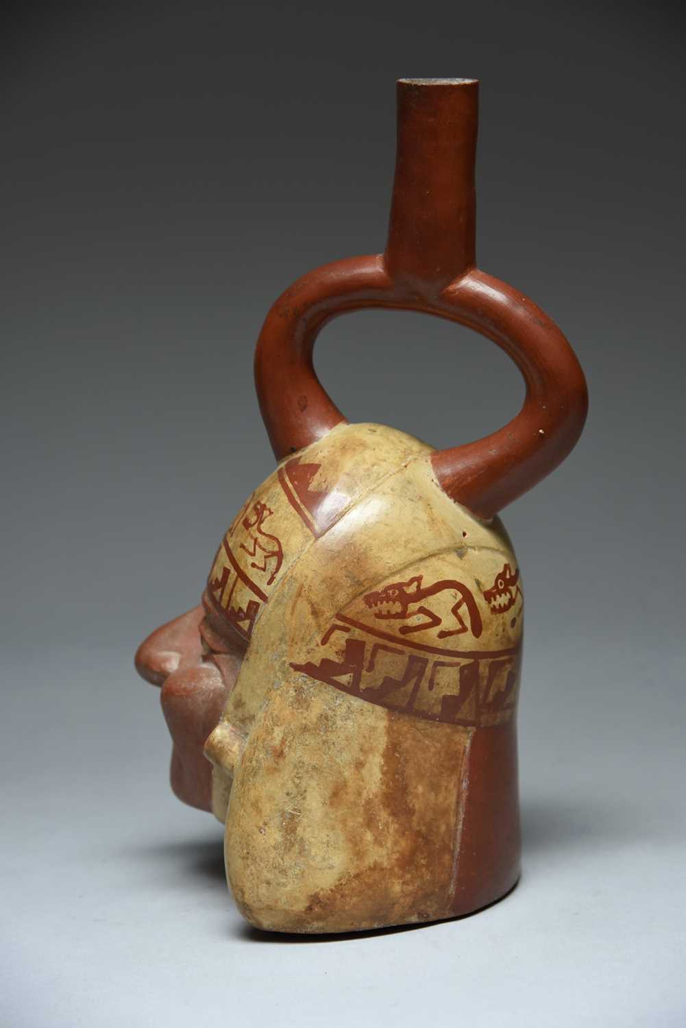 A Moche stirrup spout portrait head vessel - Image 2 of 3