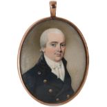 λ λEnglish School 18th CenturyPortrait miniature of a gentleman wearing a blue coat and with