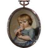 λ λEnglish School Mid 18th CenturyPortrait miniature of a young child wearing a blue dress and