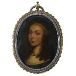 English School 17th Century Portrait miniature of a lady