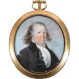 λ λDavid Gibson (Scottish act.1788-1797)Portrait miniature of a gentleman wearing a black coat and