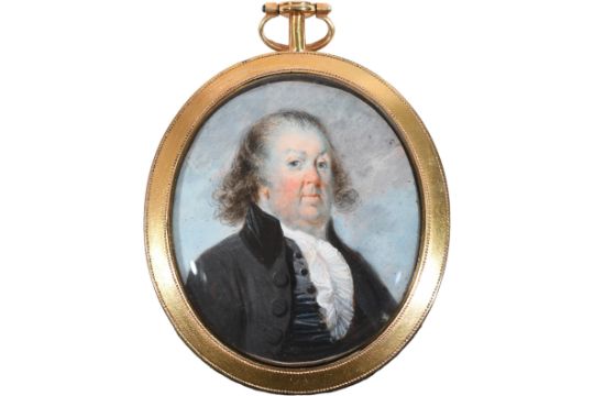 λ λDavid Gibson (Scottish act.1788-1797)Portrait miniature of a gentleman wearing a black coat and - Image 1 of 4