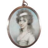 λ λAndrew Plimer (1763-1837)Portrait miniature of a lady wearing a white dress and a bandeau in