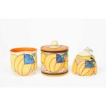 'Melon' a Clarice Cliff Bizarre small Beehive preserve pot and cover, painted in colours, a