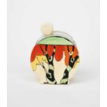 'Honolulu' a Clarice Cliff Bizarre Bon Jour preserve pot and cover, painted in colours, the cover