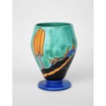 'Inspiration Caprice' a Clarice Cliff Bizarre vase, shape no. 363, painted in shades of blue,