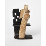 ‡ John Maltby (1936-2020) Seated Angel stoneware sculpture, impressed seal mark, applied paper