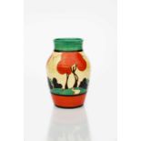 'Red Autumn' a Clarice Cliff Fantasque Bizarre Isis vase, painted in colours between green and red