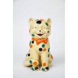 'Laughing Cat' a Clarice Cliff Bizarre figure, painted with orange, black and green spots, printed